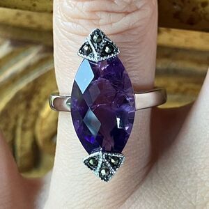 African Amethyst Sterling Silver Cocktail Ring Size 6